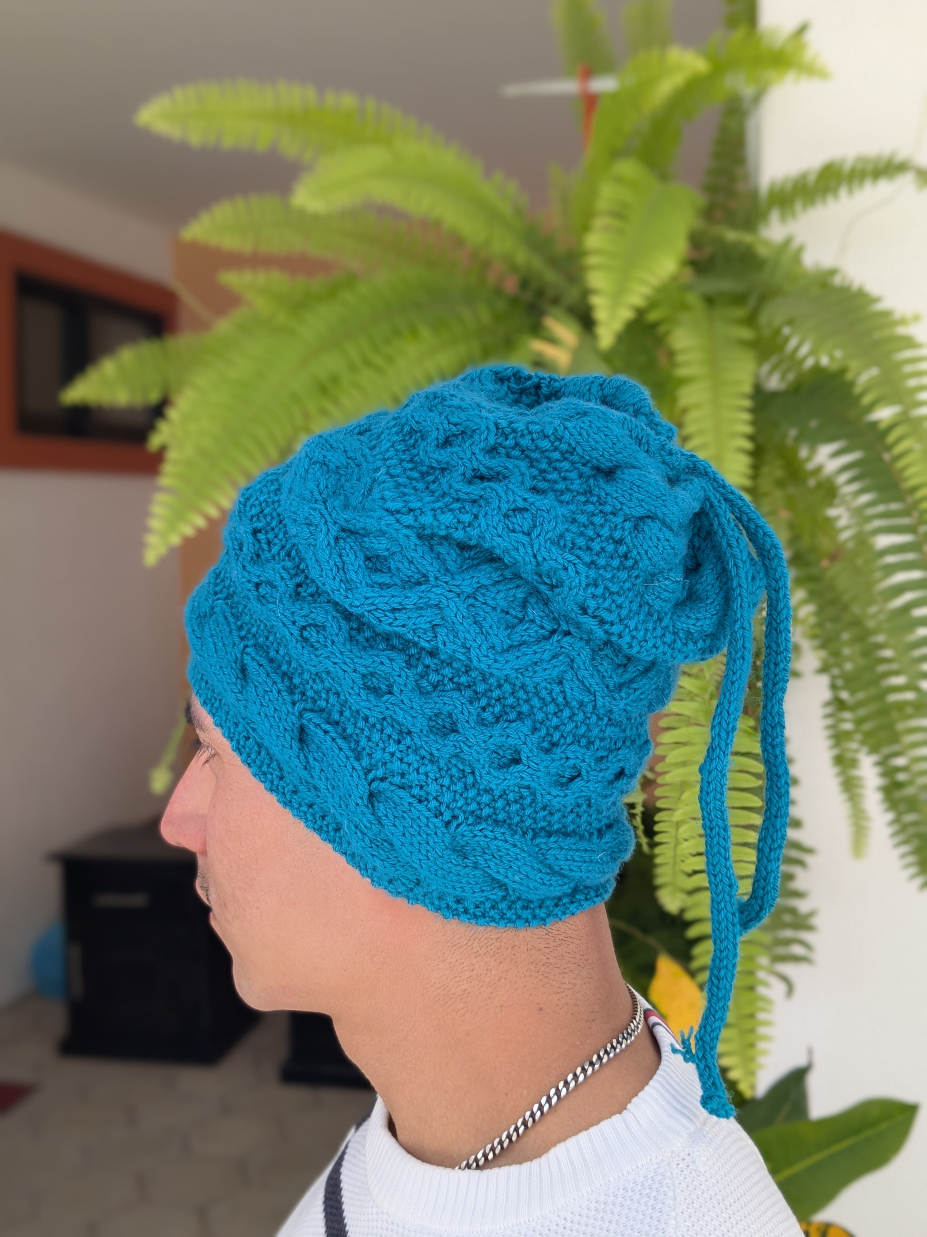 Back view of knitted cap